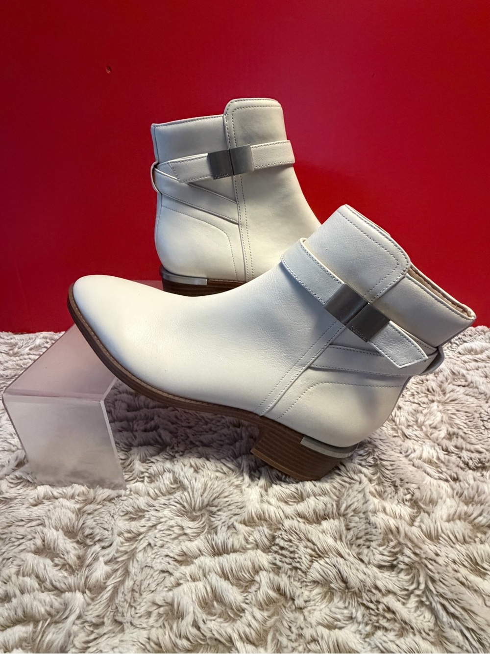 Calvin Klein “Dwayne” Ankle Boots in Chic Cream Leather